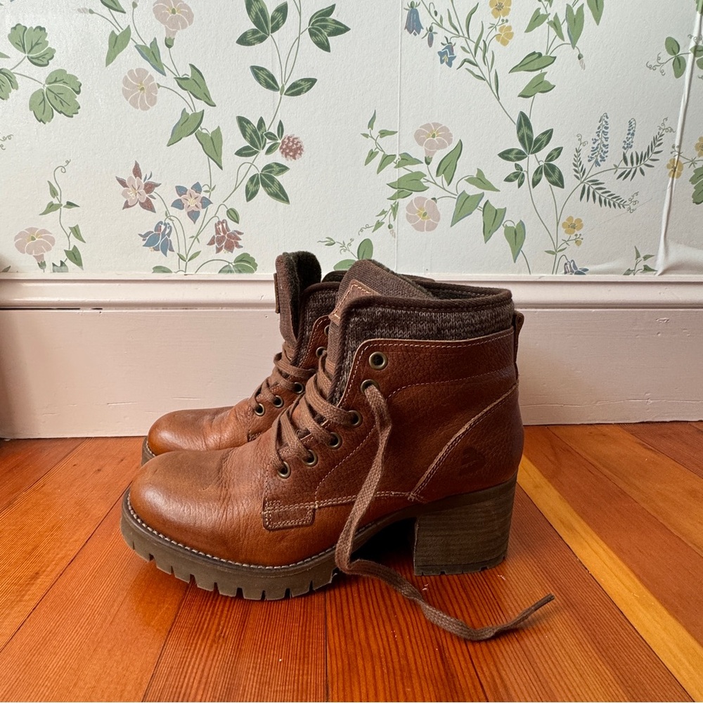 Bull boxer brown leather booties lace up boots 9